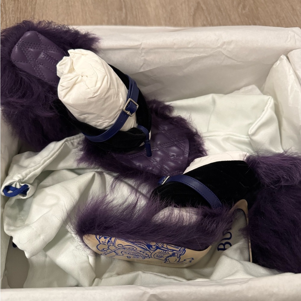 Burberry Purple and Black Fur Heels size 38 #neverworn